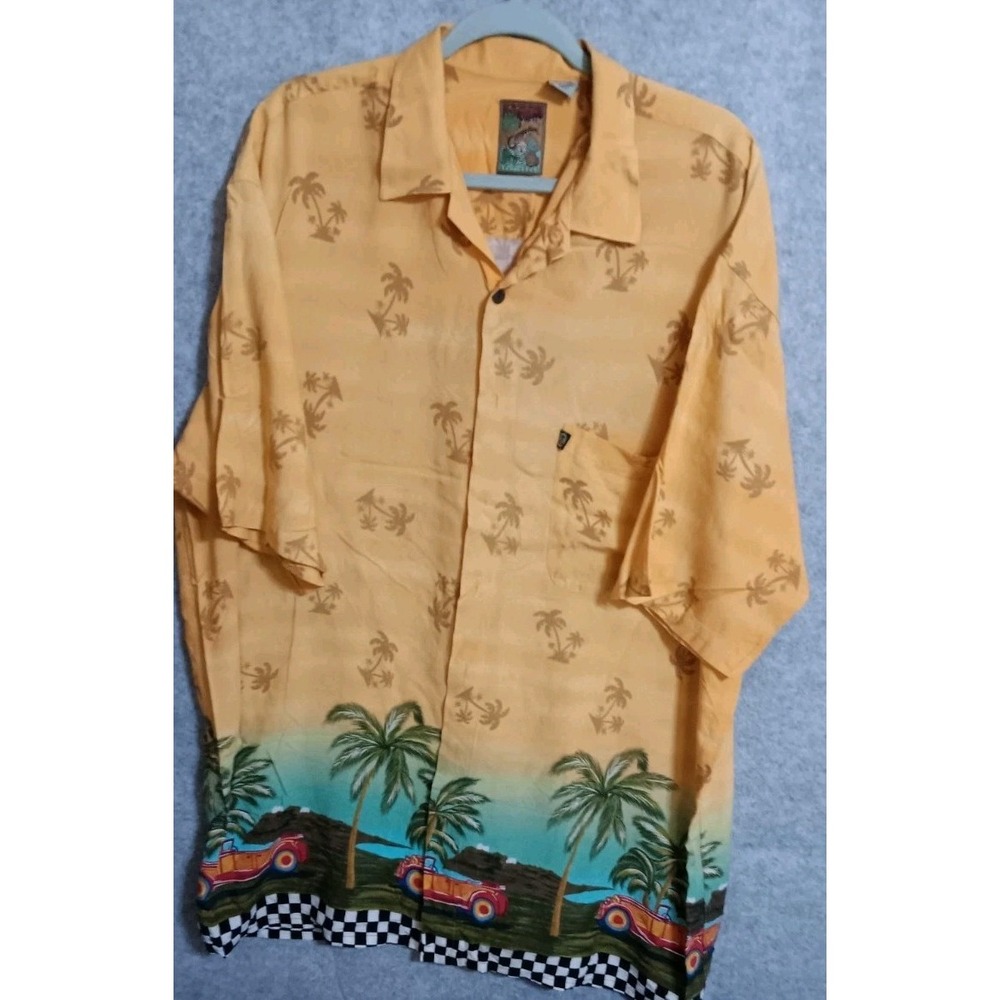 Vtg Pineapple Connection Men's 2 XT Yellow Red Korea Hawaiian Rayon Short Sleeve